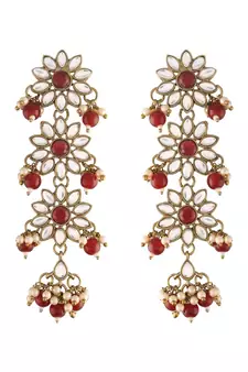 Traditional Gold Plated With Stunning Antique Finish Kundan & Pearl Earrings for Women