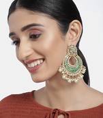 High Gold Matt Finish Plated Big Chandbali Handmade Green Enamel/Meenakari Kundan & Pearl Earrings for Women