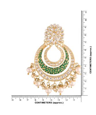 High Gold Matt Finish Plated Big Chandbali Handmade Green Enamel/Meenakari Kundan & Pearl Earrings for Women 3