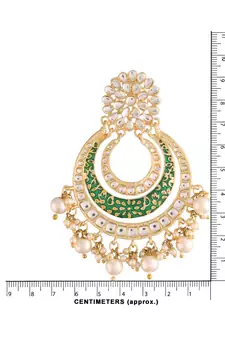 High Gold Matt Finish Plated Big Chandbali Handmade Green Enamel/Meenakari Kundan & Pearl Earrings for Women