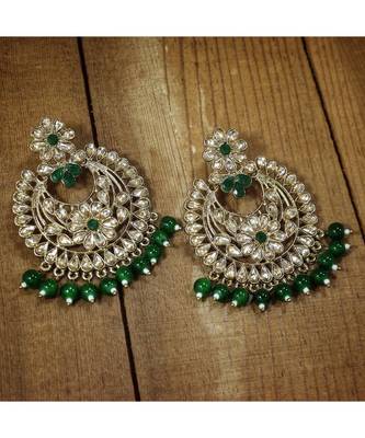 Gold Plated Traditional Handcrafted Chandbali Earrings Set Encased With Faux Kundan & Pearl For Women 1