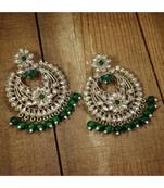 Gold Plated Traditional Handcrafted Chandbali Earrings Set Encased With Faux Kundan & Pearl For Women