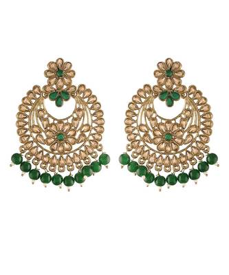 Gold Plated Traditional Handcrafted Chandbali Earrings Set Encased With Faux Kundan & Pearl For Women 2