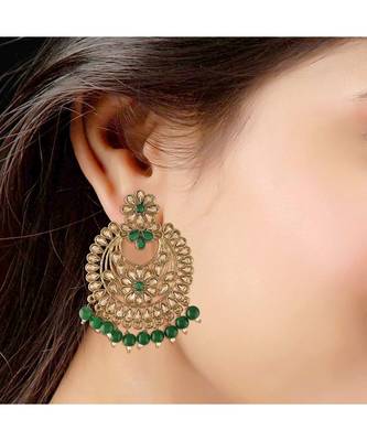 Gold Plated Traditional Handcrafted Chandbali Earrings Set Encased With Faux Kundan & Pearl For Women 3