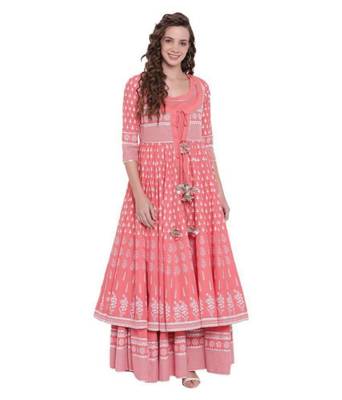 Women Printed Rayon A-line Kurta  (Pink) 1