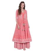 Women Printed Rayon A-line Kurta  (Pink)