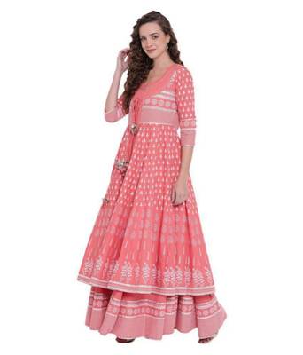 Women Printed Rayon A-line Kurta  (Pink) 3