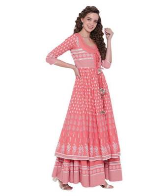 Women Printed Rayon A-line Kurta  (Pink) 4