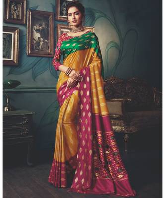 multicolor printed Cotton Silk saree with blouse 1