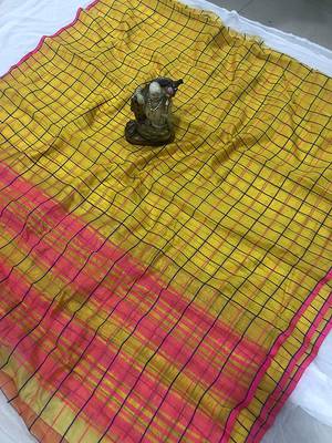 Parrot green woven cotton silk saree with blouse 1