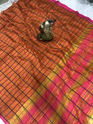 Brown woven cotton silk saree with blouse 1