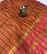 Brown woven cotton silk saree with blouse