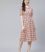 Peach printed rayon kurtas-and-kurtis