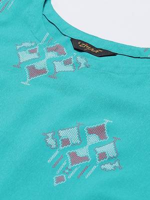 Teal-blue printed rayon kurtas-and-kurtis 4