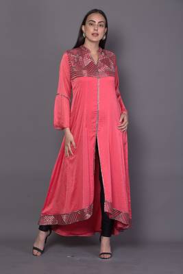 Pink embroidered crepe cotton-kurtis 1