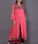 Pink embroidered crepe cotton-kurtis