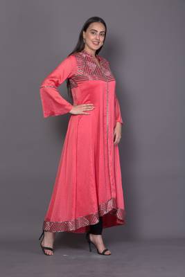 Pink embroidered crepe cotton-kurtis 3