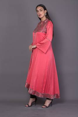 Pink embroidered crepe cotton-kurtis 4