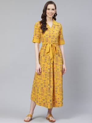 Mustard printed rayon kurtas-and-kurtis 1