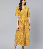 Mustard printed rayon kurtas-and-kurtis