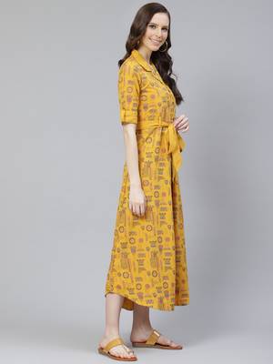 Mustard printed rayon kurtas-and-kurtis 2