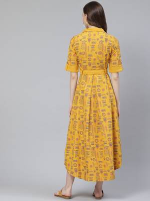 Mustard printed rayon kurtas-and-kurtis 3