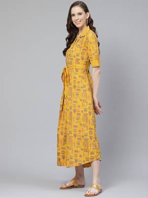 Mustard printed rayon kurtas-and-kurtis 5