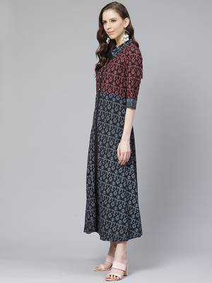 Grey printed rayon kurtas-and-kurtis 5