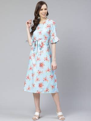 Sky-blue printed rayon kurtas-and-kurtis 1