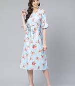 Sky-blue printed rayon kurtas-and-kurtis