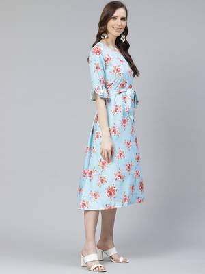 Sky-blue printed rayon kurtas-and-kurtis 2