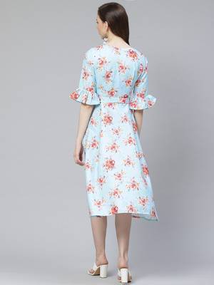 Sky-blue printed rayon kurtas-and-kurtis 3