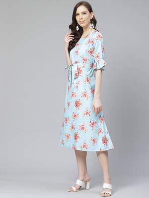 Sky-blue printed rayon kurtas-and-kurtis 5