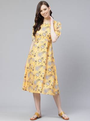Mustard printed rayon kurtas-and-kurtis 1