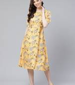 Mustard printed rayon kurtas-and-kurtis