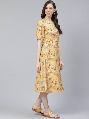 Mustard printed rayon kurtas-and-kurtis 2
