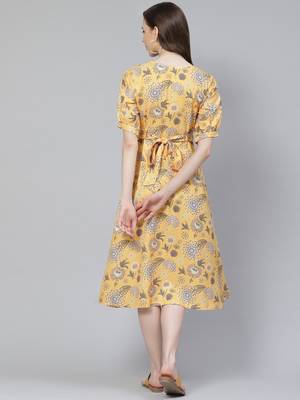 Mustard printed rayon kurtas-and-kurtis 3