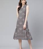 Grey printed rayon kurtas-and-kurtis