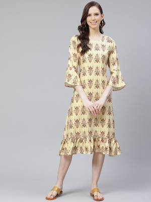 Yellow printed rayon kurtas-and-kurtis 1
