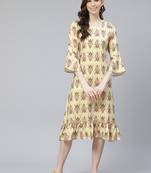 Yellow printed rayon kurtas-and-kurtis
