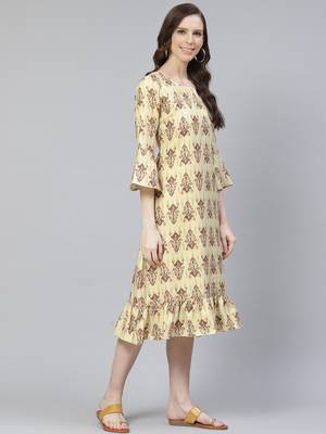 Yellow printed rayon kurtas-and-kurtis 2
