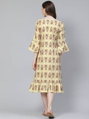 Yellow printed rayon kurtas-and-kurtis 3