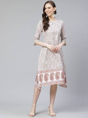 Beige printed rayon kurtas-and-kurtis 1