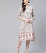 Beige printed rayon kurtas-and-kurtis