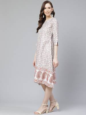 Beige printed rayon kurtas-and-kurtis 5