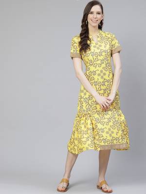 Mustard printed rayon kurtas-and-kurtis 1