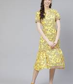 Mustard printed rayon kurtas-and-kurtis