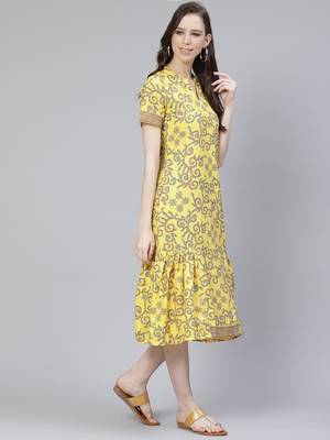 Mustard printed rayon kurtas-and-kurtis 2