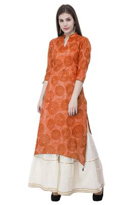 Orange embroidered cotton cotton-kurtis 1