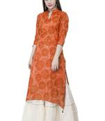 Orange embroidered cotton cotton-kurtis